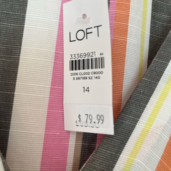 LOFT Striped Dress 14 NWT NEW Linen Swing Dress (cream pink orange brown) - Picture 6 of 13